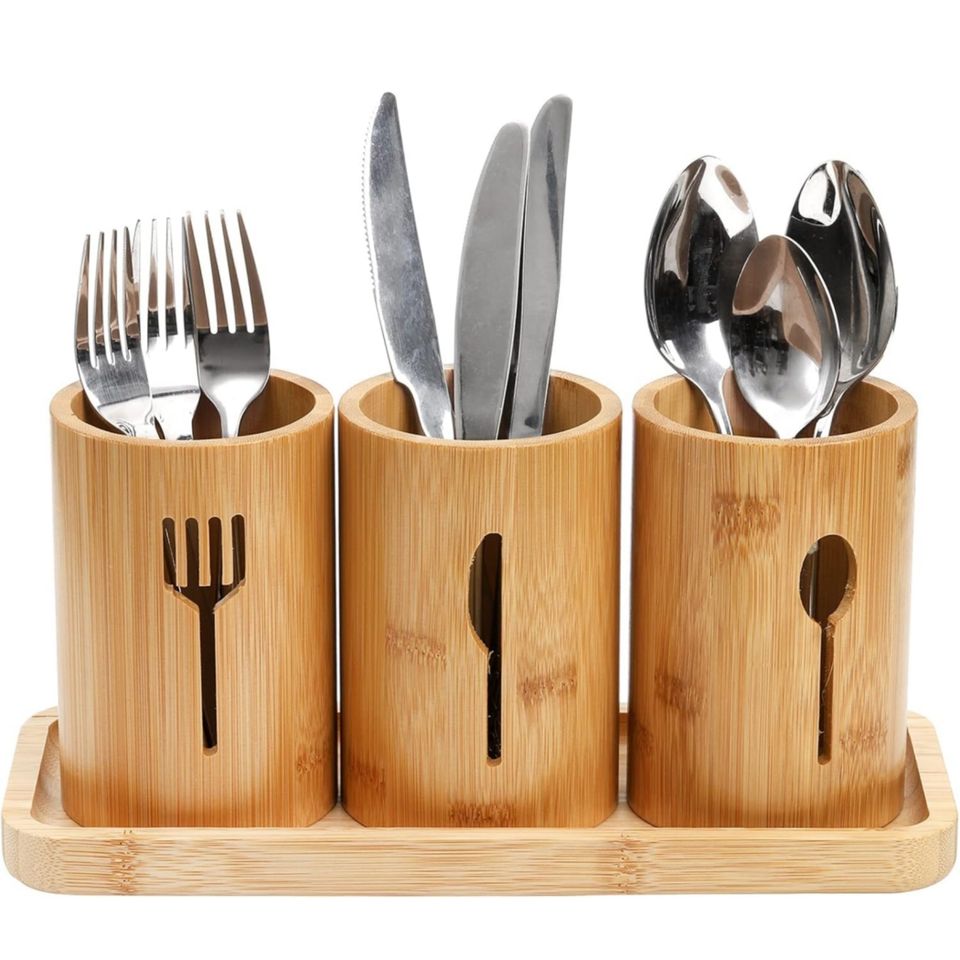 Multifunctional Storage Box for Bamboo Utensils with Large Capacity and Tray Kitchenware for Food Storage Containers and Bins