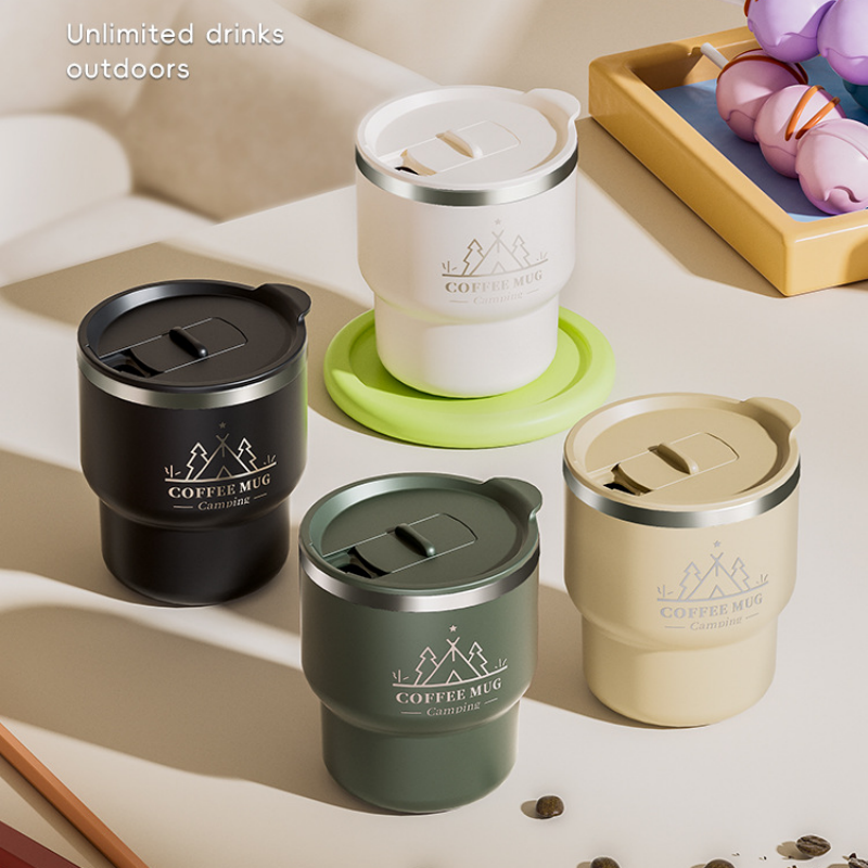 Portable Double-Walled Anti-Scald Coffee/Water Cup with Lid for Home and Camping, for Direct Drinking