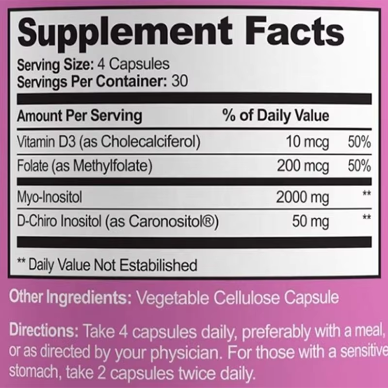 OEM Private Label Myo & D-Chiro Inositol Powder Capsules with Vitamin D3 & Folate