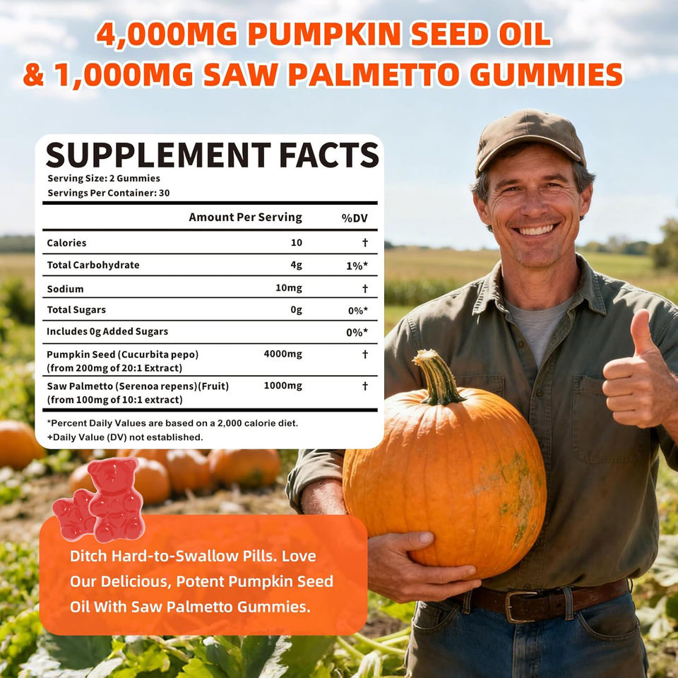 OEM Strawberry Flavor 4000mg Pumpkin Seed Oil Supplement Gummies with Saw Palmetto Extract for Antioxidants, Hair Growth & Skin Health