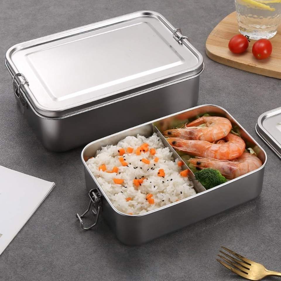 Stainless Steel 304 Bento Box with Lid, Stackable Metal Lunchbox for Work, Travel, and Picnics