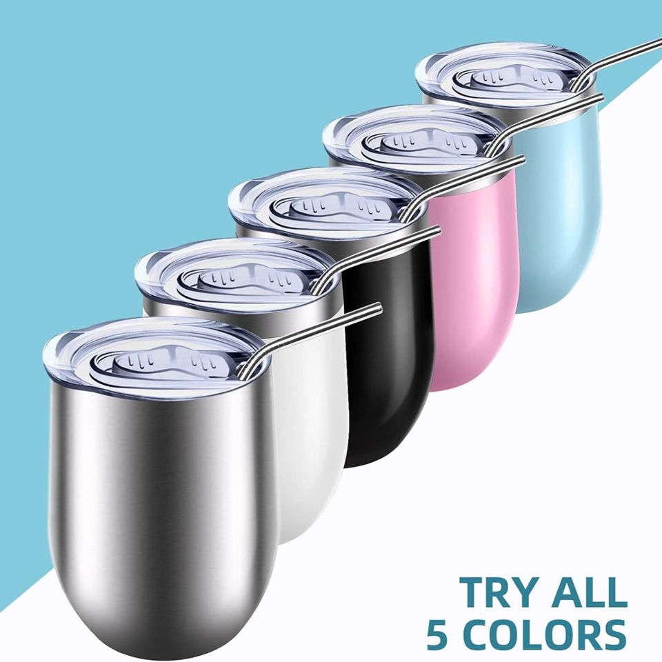 360ml/12oz Double-Wall Vacuum Thermal Eco-Friendly BPA-Free Egg Cup Lid 304 Stainless Steel Travel Wine Tumbler Hot Water