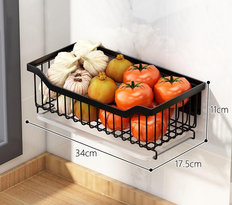 Kitchen Wall-Mounted Fruit and Vegetable Storage Basket with Water Tray