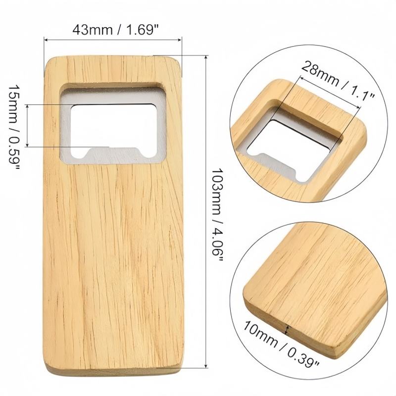 Rectangular Wood Flat Bottle Opener with Laser Engraved Design
