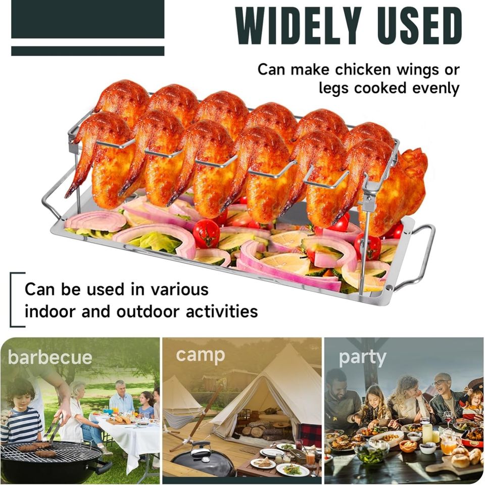 Stainless Steel BBQ Specialist Chicken Leg Wing Rack Roaster Stand Grill Basket