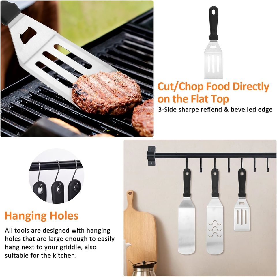 Stainless Steel BBQ Tool Set with Iron Plate Grill Spatula for Camping and Cooking