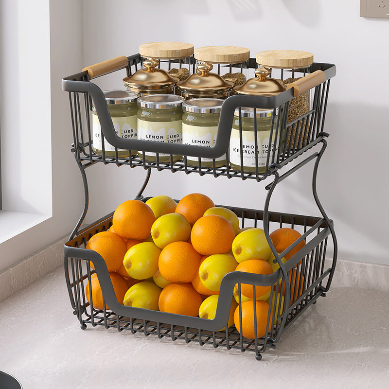 2-Tier Kitchen Shelf with Carbon Steel Baskets and Cabinet Rack