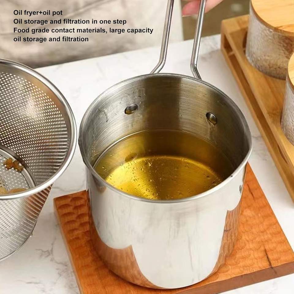 Stainless Steel Cooking Set with Round Frying Pan and Filter Basket