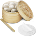 Bamboo Steamer for Traditional Dumplings, Vegetables, Dim Sum, Buns, Fish, and Meat