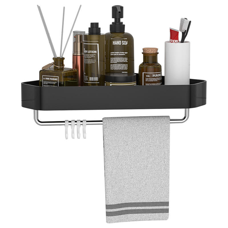 Aluminum Corner Shower Caddy, Bathroom Storage Shelf with Hooks, Triangular Wall Mounted Bathroom Rack