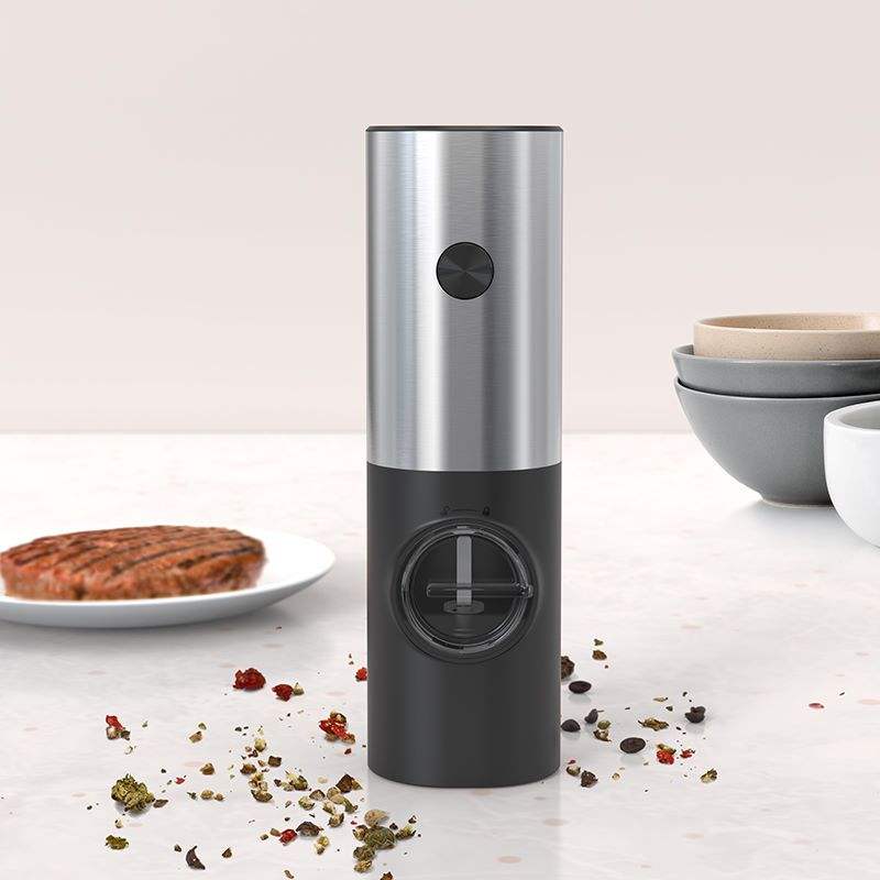 Electric Salt and Pepper Grinder Set with Storage Stand Spice Containers Black Mill Pepper Mill