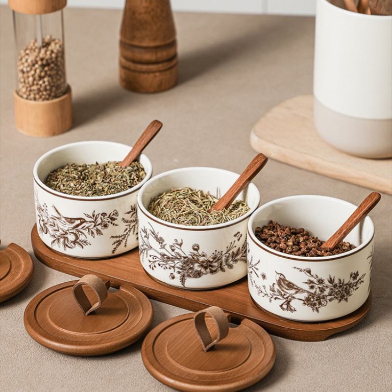 French Style Ceramic Spice Jars Set for Home Kitchen