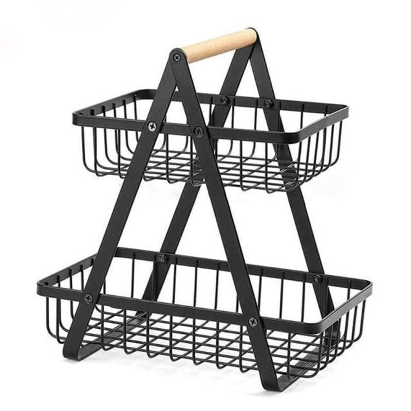 2 Tier Metal Grid Hanging Fruit Basket Storage Bin for Dining Table