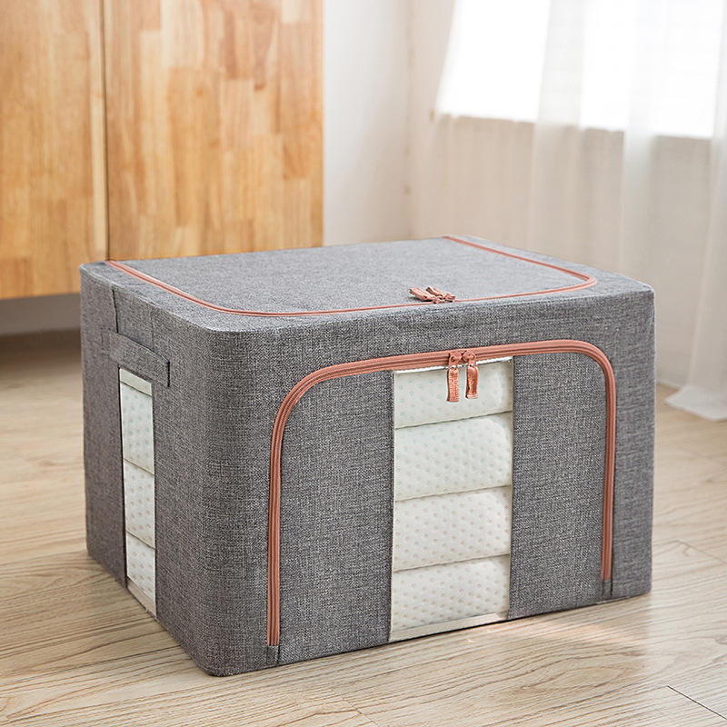 Large Capacity Foldable Fabric Storage Organizer Bag Waterproof Linen Steel Frame Closet Clothes Storage Box Set