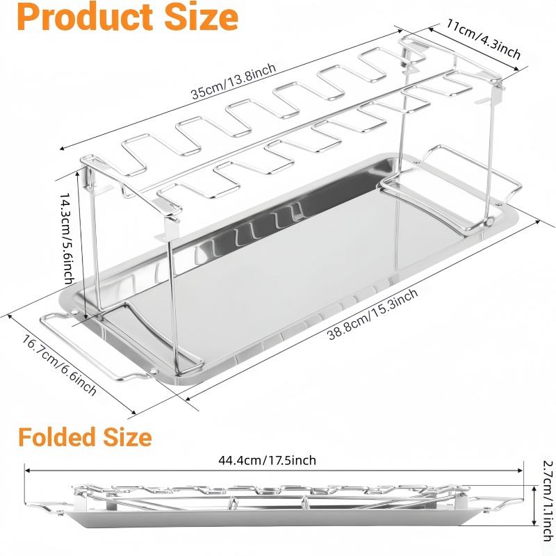 Stainless Steel Folding Chicken Leg Rack with Drip Pan - Ideal for Outdoor BBQs