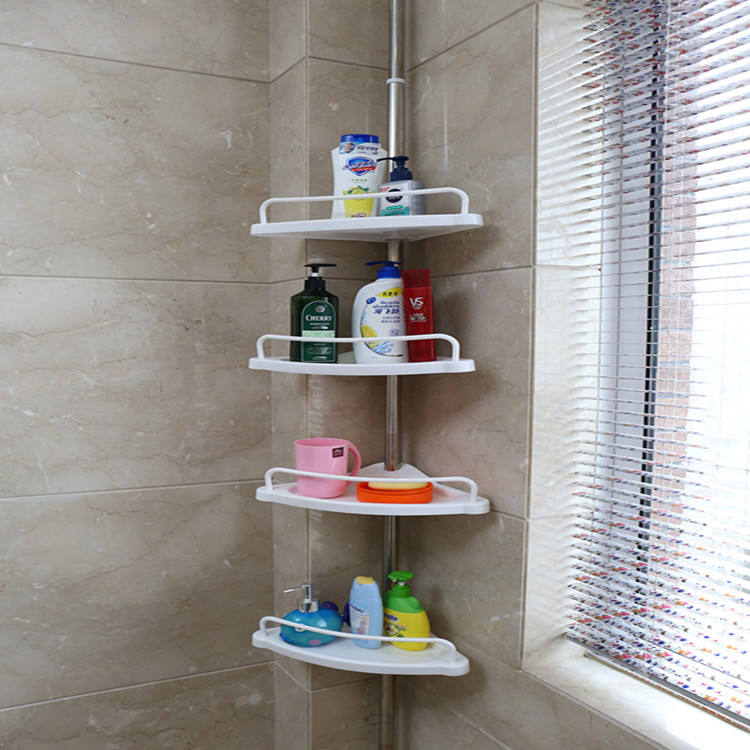 4-Tier White Floating Bathroom Corner Shelf with Telescopic Function for Shower
