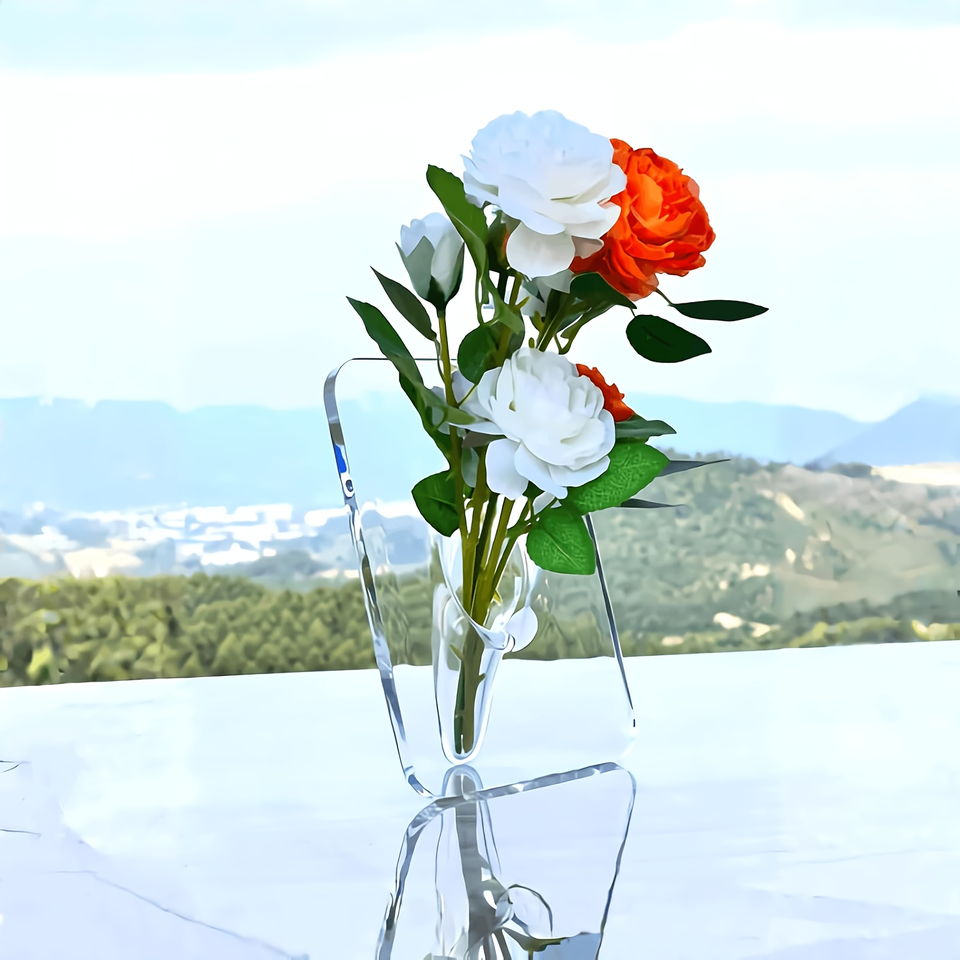 Modern Elegant Single Flower Holder with Photo Frame Design Crystal Acrylic Vase for Home Table Decoration