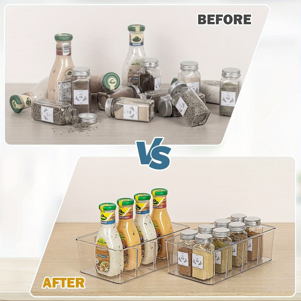 Stackable Clear Refrigerator Organizer with Divider for Snacks and Drinks Storage