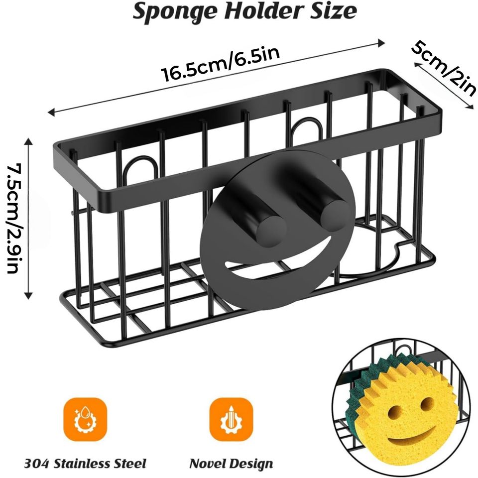 Smiley Face Sink Sponge Caddy for Bathroom and Kitchen Countertop Drain Sieve Drying Basket Rack Organizer for Soap Storage