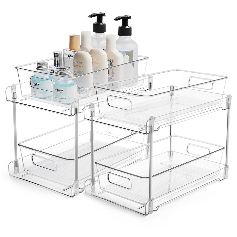 Double-layer Bathroom Storage Shelf 2-tier Transparent Under Sink Storage Box Set Makeup Table Storage Container