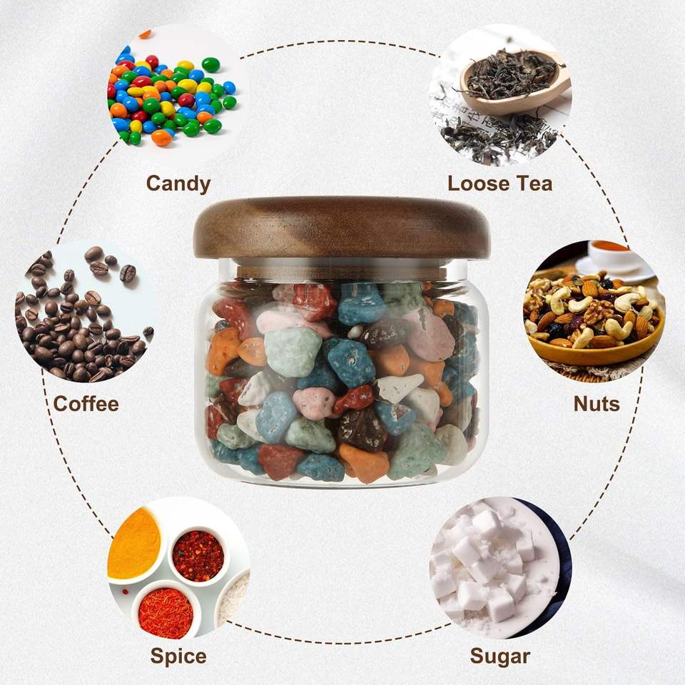 Small Glass Food Storage Container with Airtight Wooden Lid