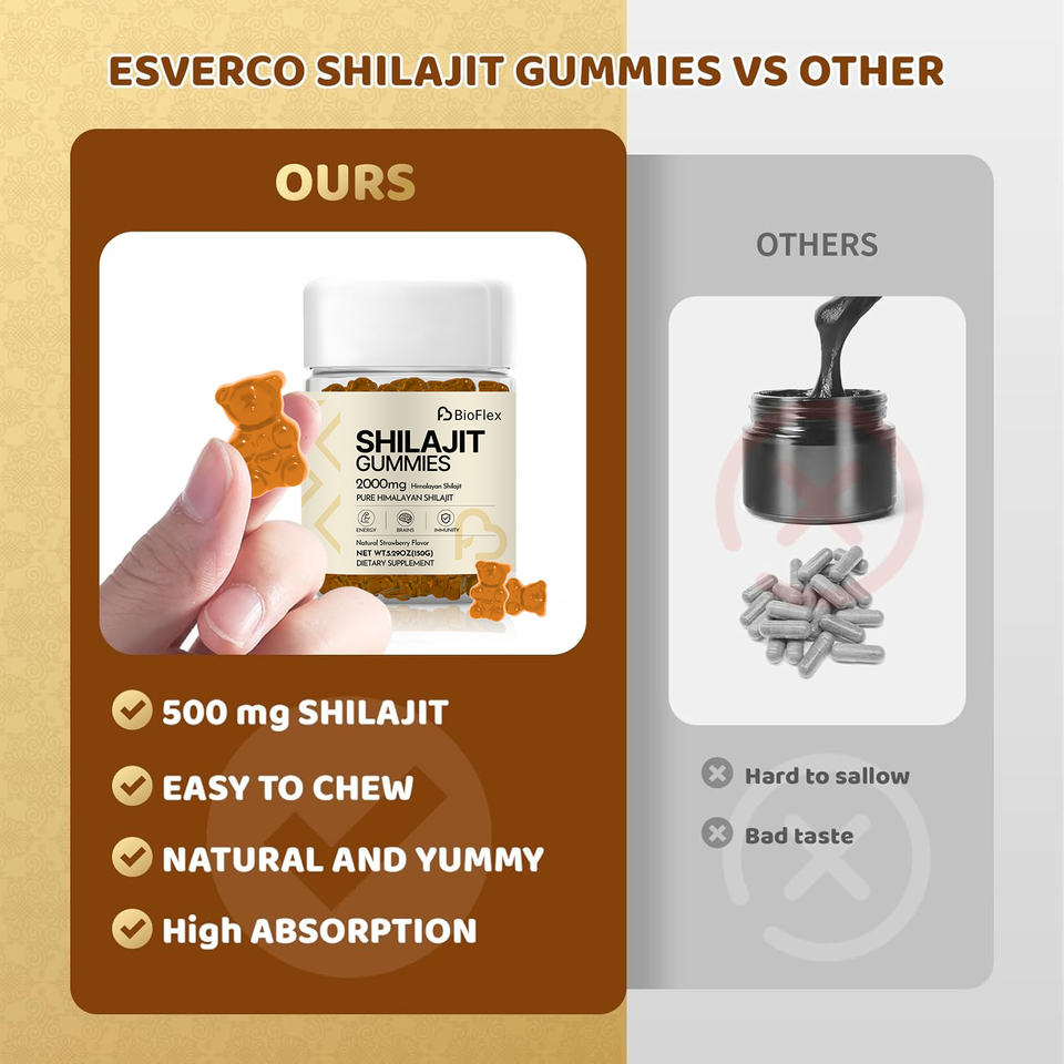 BioFlex Organic Pure Himalayan Shilajit Gummies for Men and Women - Calcium, Zinc, Selenium Supplement for Energy & Immune Support