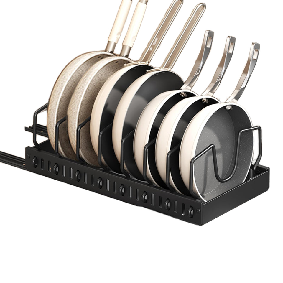 Adjustable Telescopic Pot Lid Rack Organizer in Carbon Steel for Pot, Pans, and Lids Storage