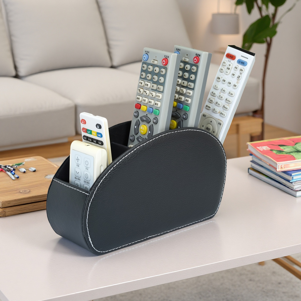 Classic Leather Household Organizer with TV Remote Control Holder Multifunctional Fold Design for Home Use