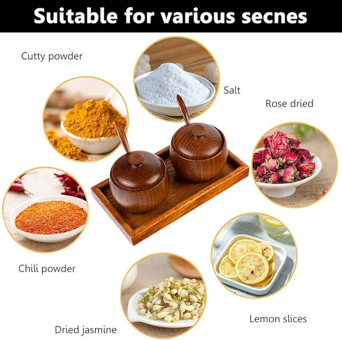 Rustic Wooden Spice Jar with Lid and Spoon