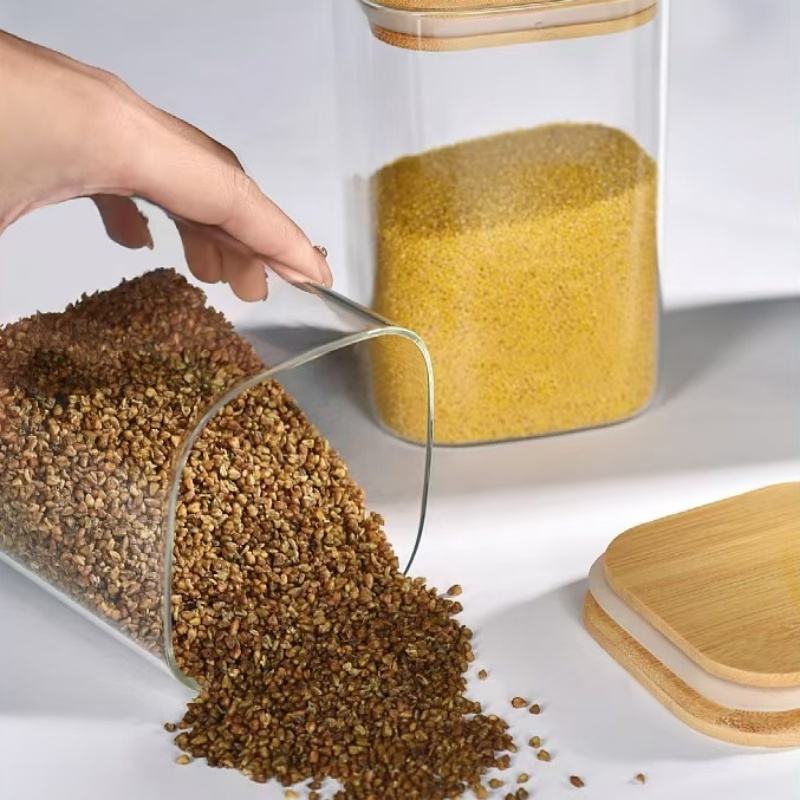 High-Quality Glass Storage Jars Set with Lids, Food Containers, Moisture-Resistant Storage Bins