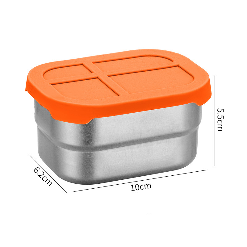 Stainless Steel 304 Rectangular Leakproof Sauce-Dipping Container with Silicone Lids for School, Camping, and Kitchen