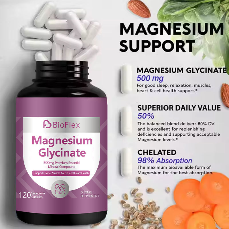 Private Label Natural Vegan Magnesium Glycinate Capsules with Vitamin B6 & D3