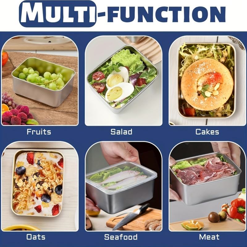 Stainless Steel 3-Piece Food Storage Set with Lid - Multi-Purpose Container for Home Use - Crisper Box for Fruits/Vegetables/Meat