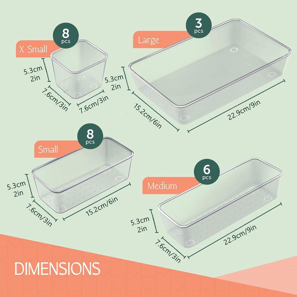 Multi-Purpose Lipstick Organizer Cutlery Storage Drawer Box Set - Transparent Plastic