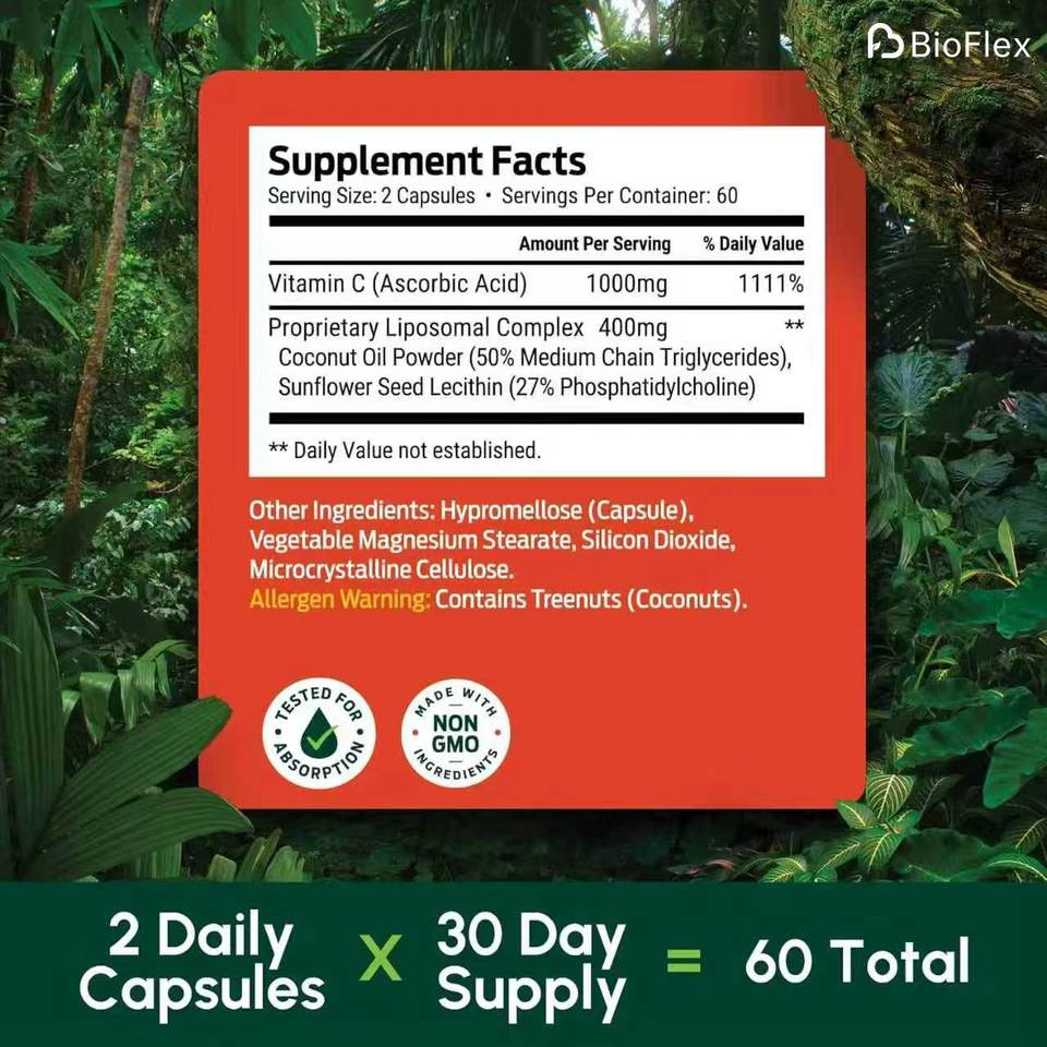 Private Label Liposomal Vitamin C 1000mg Capsules for Skin and Face