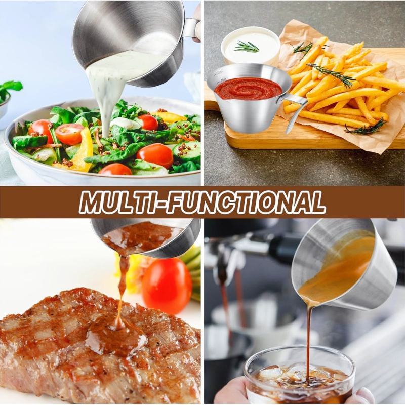 Modern Design Reusable Espresso Shot Cups with Handle Stainless Steel Measuring Cup Pouring Cup Dishwasher Safe for Tomato Sauce Steak