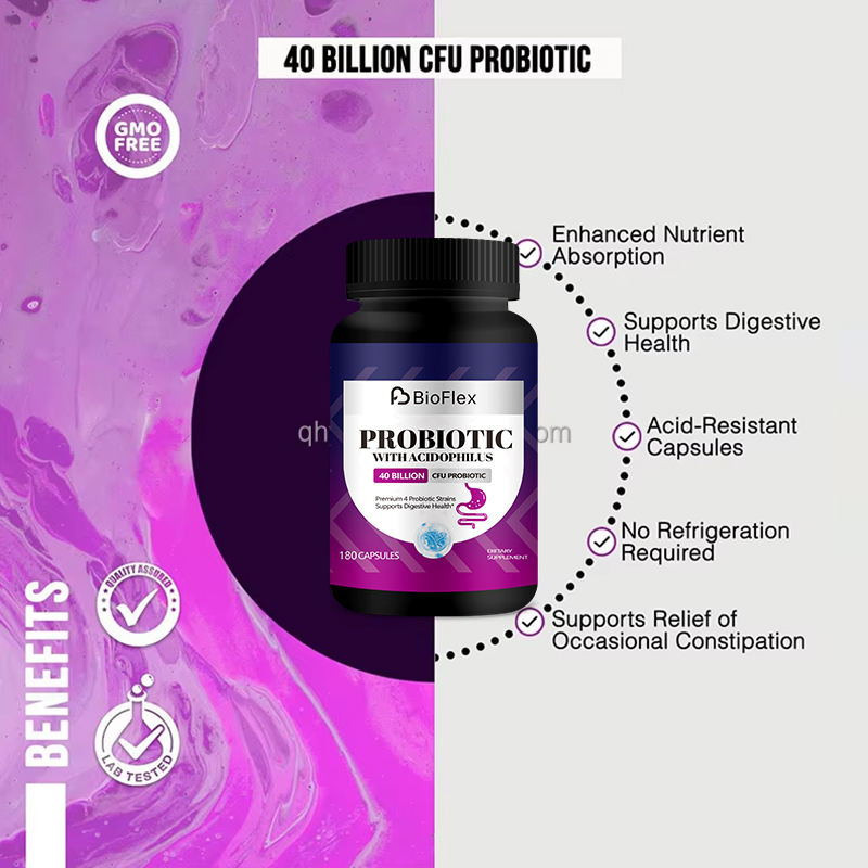 OEM Private Label 40 Billion CFU Probiotic Digestive Supplement Capsules for Adult Gut Health
