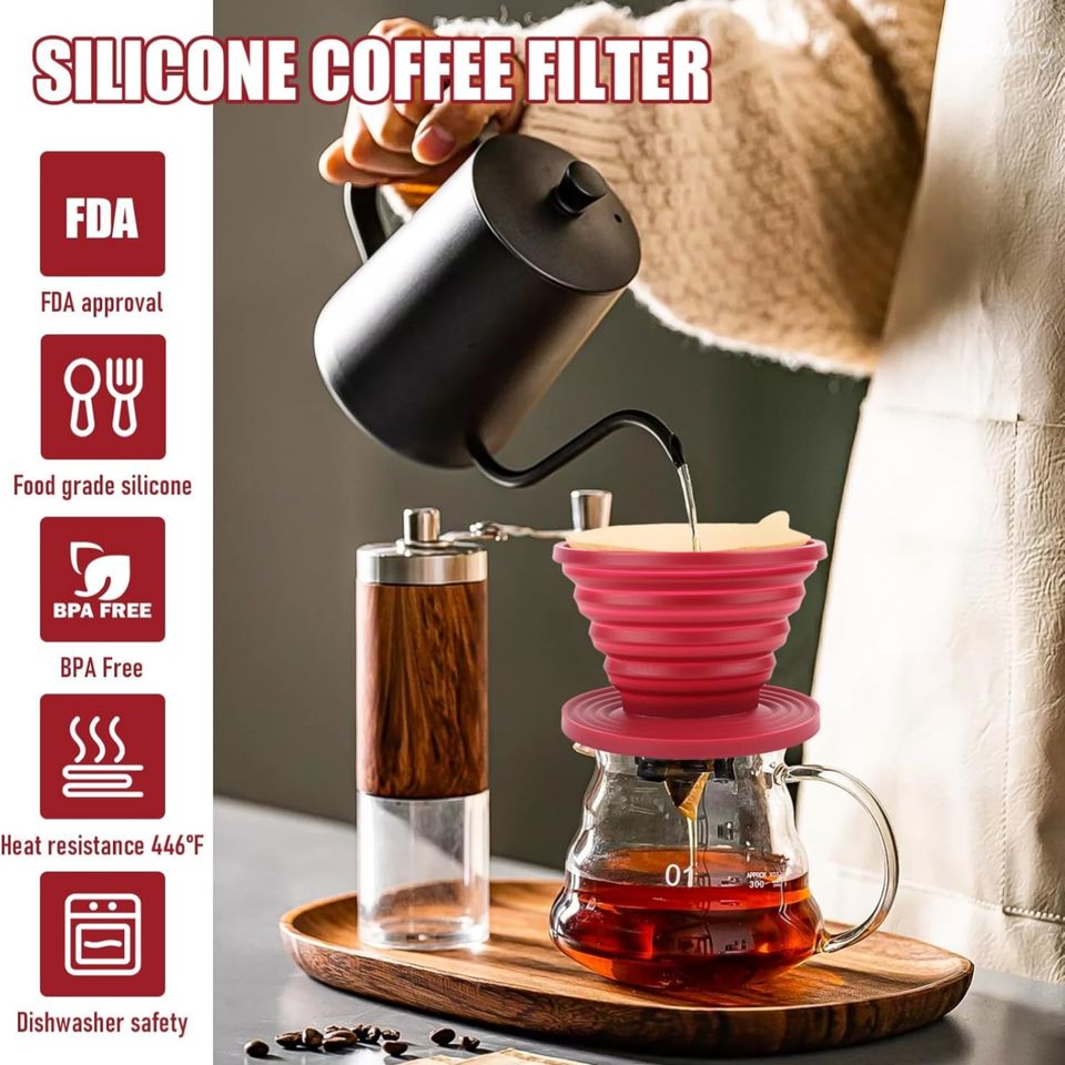 Foldable Reusable Silicone Coffee Dripper for Outdoor Use