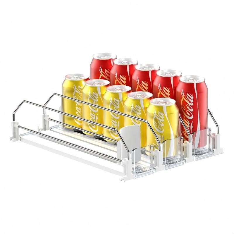 Automatic Beverage Dispenser with Sliding Function for Refrigerator, Drink Organizer for Cans and Bottles