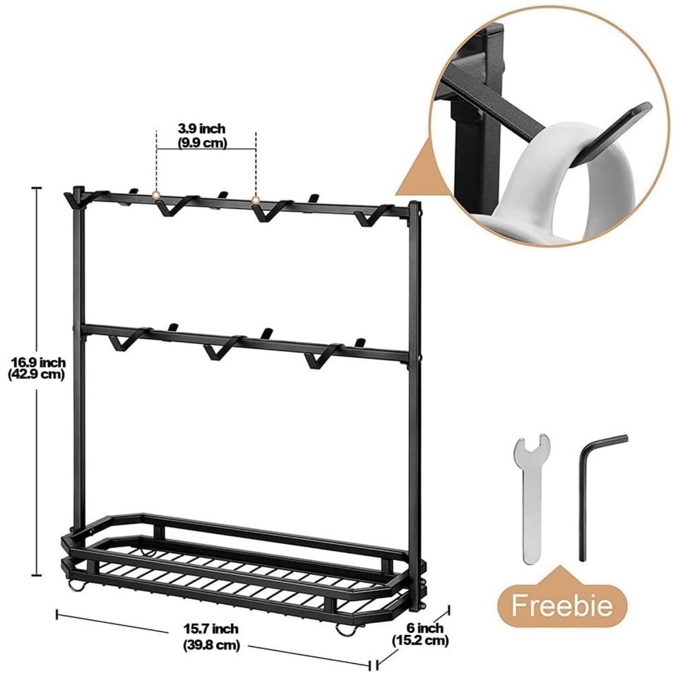 2-Tier Wall Organizer Cabinets in Polished Stainless Steel Large Coffee Cup Display Stand Storage Box for Kitchen Pots