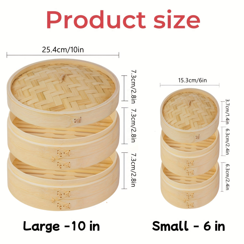 Bamboo Steam Basket 2-Tier Eco-Friendly Steamer for Cooking and Serving with Lid