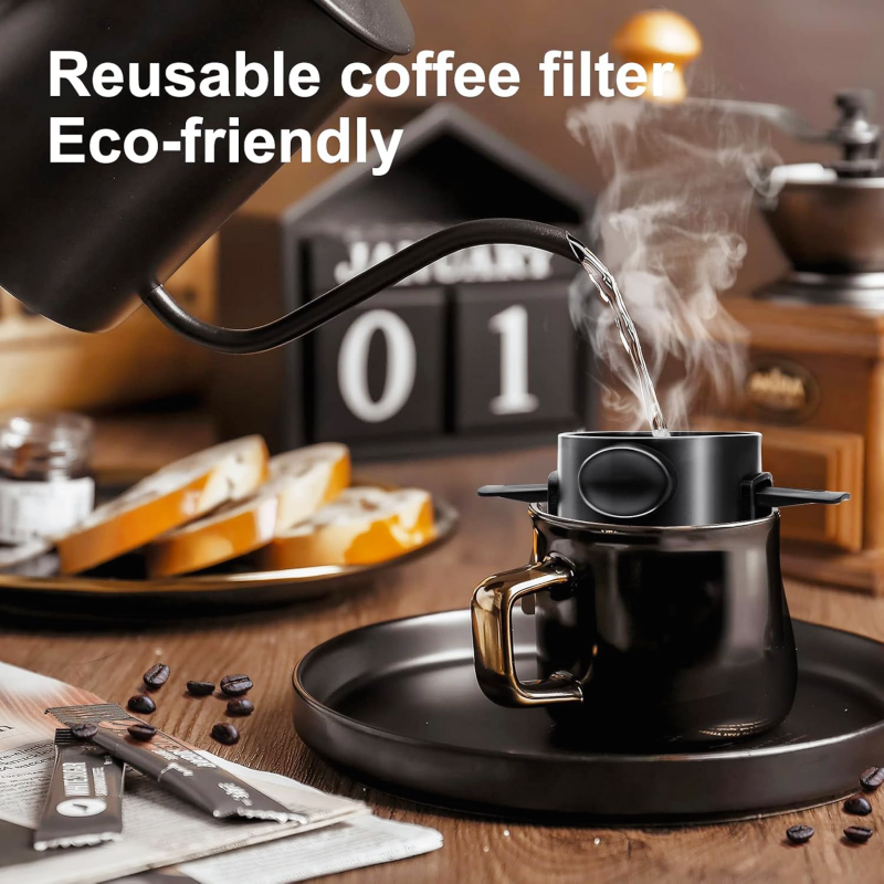Reusable Stainless Steel Pour-Over Coffee Maker Easy to Clean Portable Paperless Travel Coffee Brewer with Modern Design