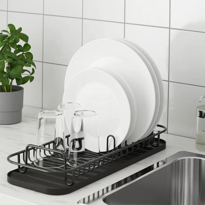 Multifunctional Dish Drying Rack with Draining Board, Removable Cutlery Holder, and Drip Trays