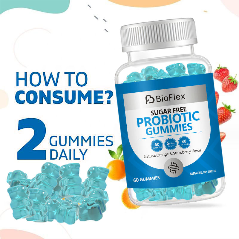 OEM Private Label Natural Orange Strawberry Flavor Sugar-Free 5 Billion CFU Pre-Probiotic Digestive Gummy Supplements for Adults