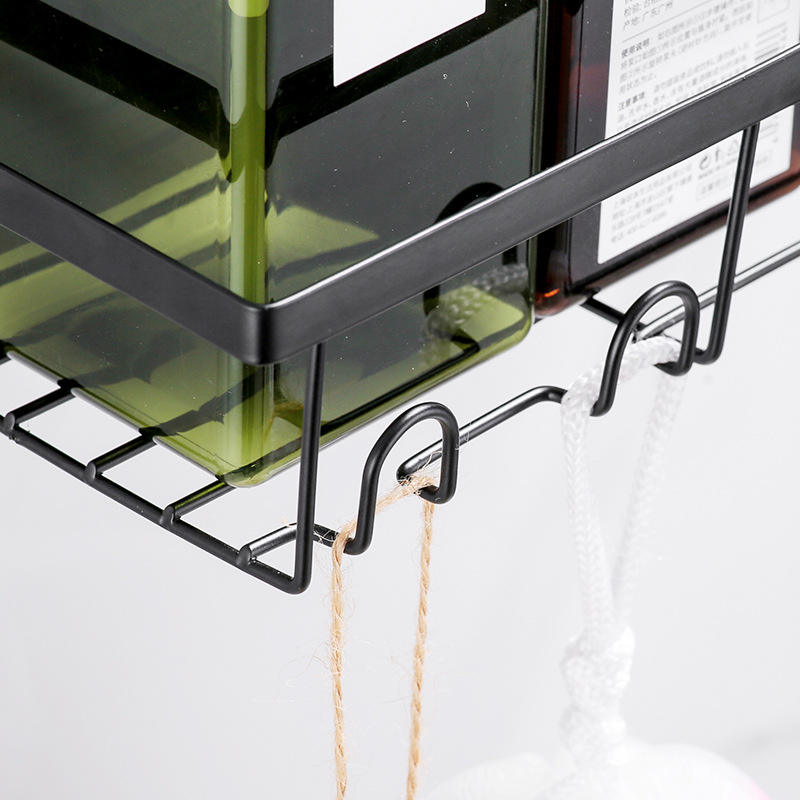 Hot Sale Iron Multifunction Self-Adhesive Bathroom Shower Shelf Wall-Mounted Towel Rack No Drilling