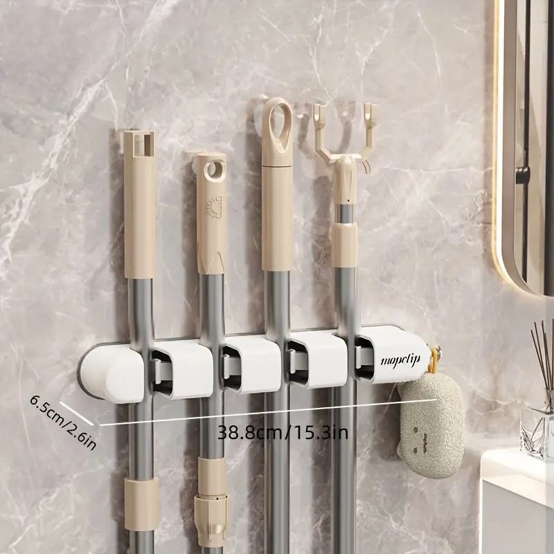 Space-Saving Wall Mop and Broom Holder - Easy to Install, No Drilling Required, Ideal for Bathrooms, Gardens, Garages