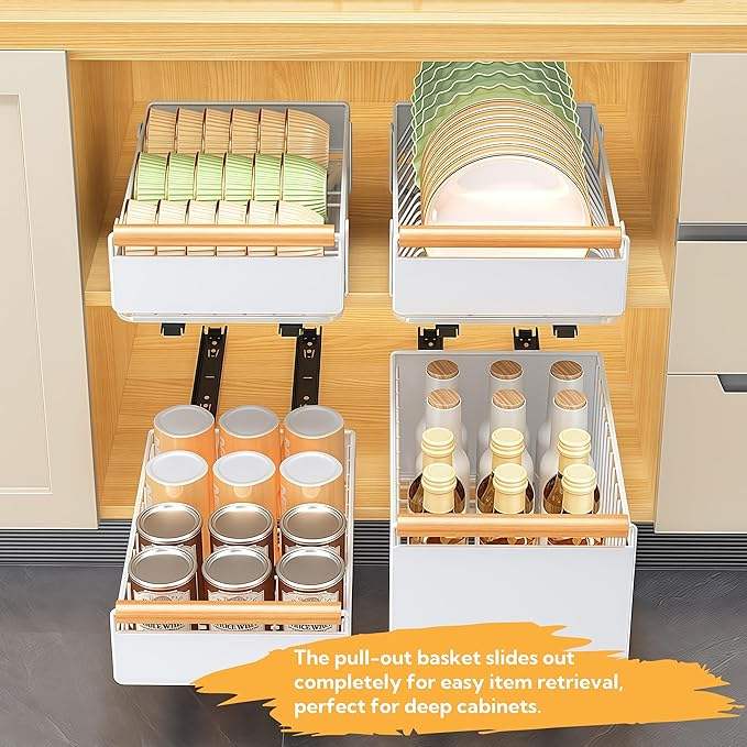 Expandable Kitchen Dish Organizer, Pull-Out Dish Rack for Kitchen Cabinets, Under Sink Kitchen Drawer