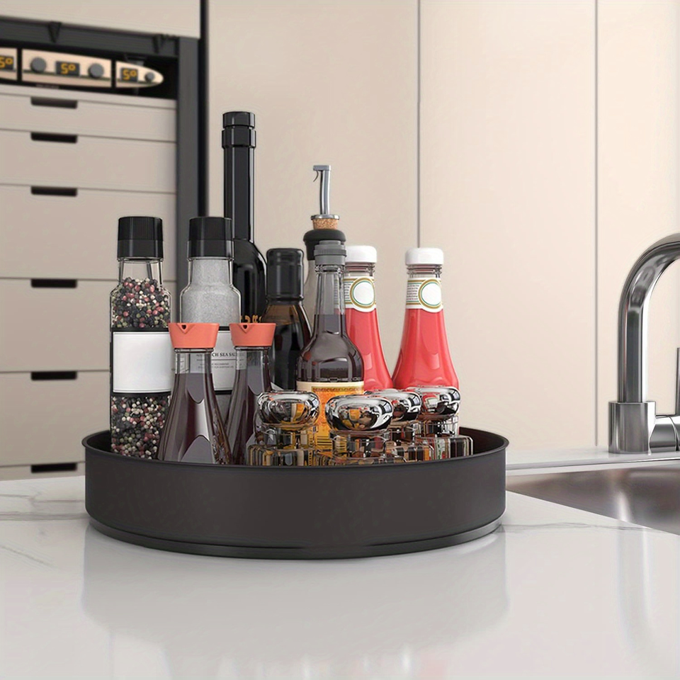 Modern Stainless Steel Spice Rack Turntable for Pantry Cabinet - Decorative Tray Storage Organizer for Kitchen Cabinet