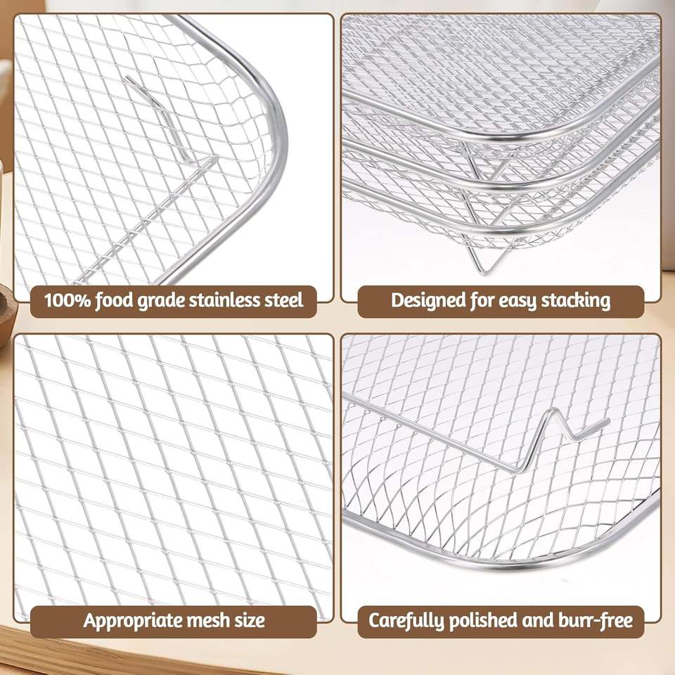 Stackable Hot Air Fryer Basket with Silicone Feet and 1 Pair of Tongs, Accessory Basket for Air Fryers, Ovens, and Pressure Cookers
