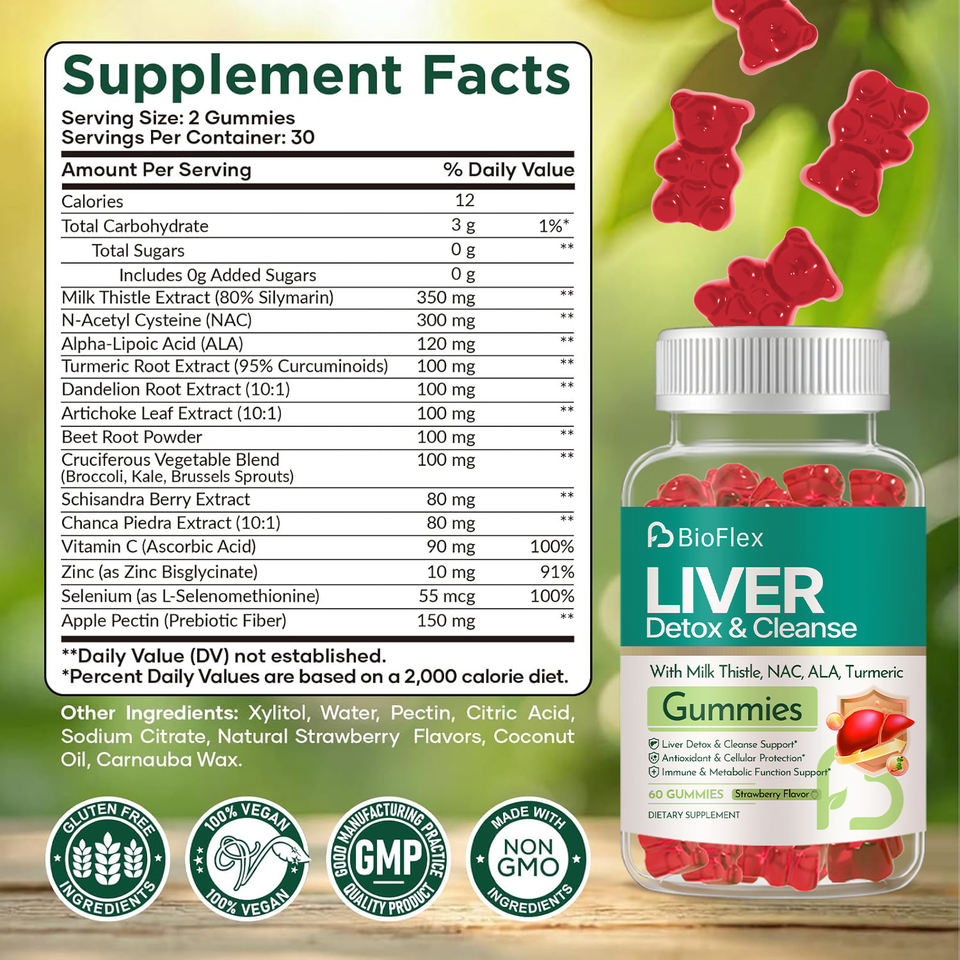 Liver Cleanse Detox & Repair Gummies with Milk Thistle Supplement Including NAC, Alpha-Lipoic Acid, Dandelion, Turmeric for Antioxidants